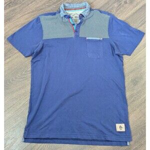 Raw Yarn Men's 1/4 Button Casual Blue T-shirt Size Medium (m)